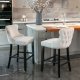 Set of 2PC Velvet Barstools with Button Tufted Wooden Legs, Chrome Nailhead Trim, Upholstered Wing-Back Bar Chairs(Beige)