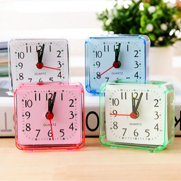 Square Small Bed Alarm Clock Transparent Case Compact Travel Alarm Clock Cute Portable Children Student Table Desk Clock Home