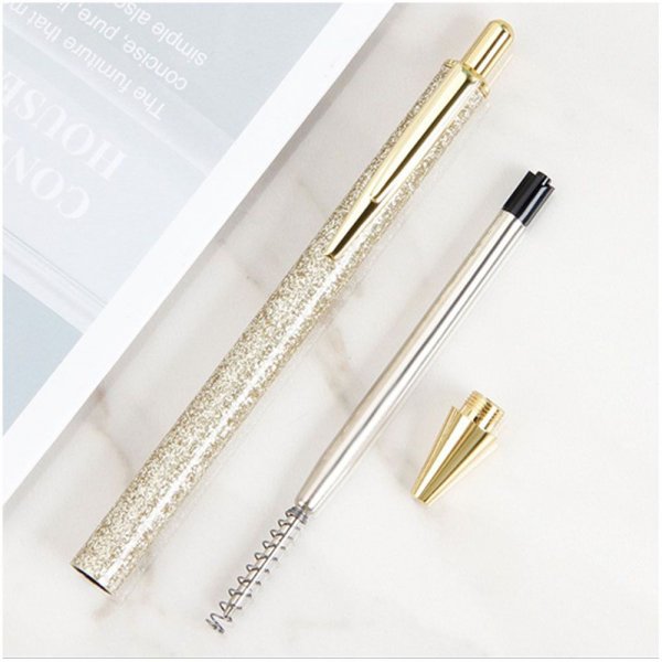 1PC New Glitter Sequin Style Metal Press Ballpoint Pen Luxury Gold Silver Wedding Signature Pen Stationery School Office Supply