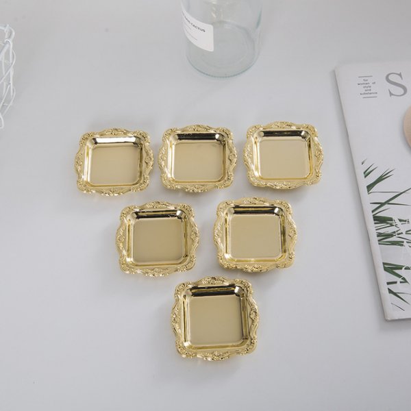 20Pcs Mini Gold Storage Tray Silver Cake Fruit Plate Jewelry Display Plastic Tray Party Sushi Plate for Home Decor Sauce Dish