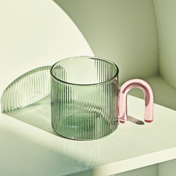 Transparent Creative Glass Coffee Tea Mug Drink Dessert Breakfast Milk Cup Household Handle Large Capacity Coffee Cup with Spoon