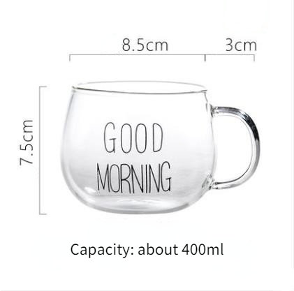 Empty Letter Printing Transparent Tea Juice with Handle Good Morning Milk Coffee Glass Clear Mug Cup