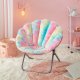 Little Fairy Shell Chair Faux Fur Scallop Saucer Chair with Holographic Trim Seashell Chair Bedroom Chair Live Lounge Chair