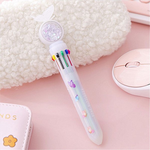 1Pc 10 Colors Ballpoint Pen Cartoon Butterfly Series Ballpoint Pen Quicksand Sequins Pens School Stationery Supply Grils Gift